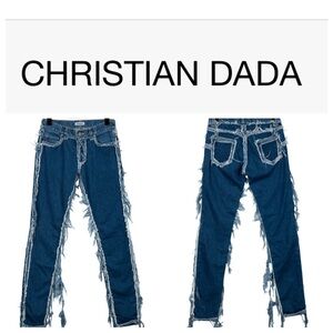 NWT! Christian Dada Mid-Rise Distressed Blue Denim Skinny Jeans XS TALL
